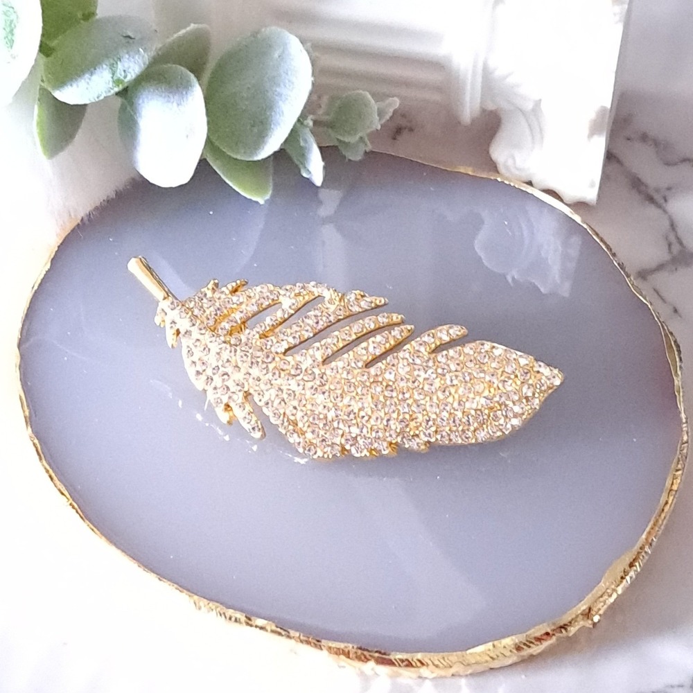 New Feather Brooch Women Gold Crystal‎ Rhinestone Pin Quirky Lizard Boutique